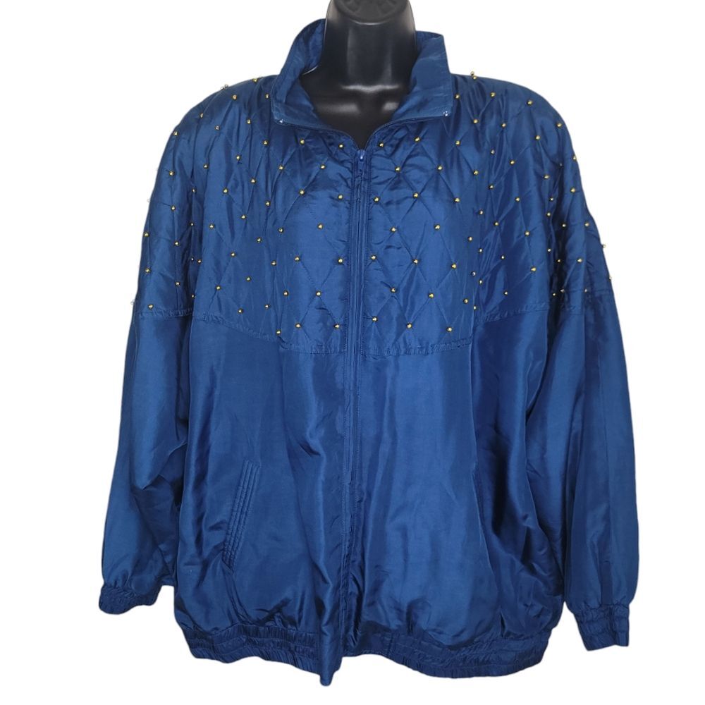 Rhoda Lynne Plus Silk 90s quilted & beaded bomber jacket size 2xl